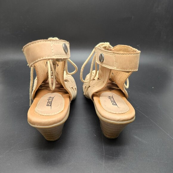 Earth Sandals Kristen Leather Upper Peep Toe Heeled 6.5B With Lace Up JJ4013 - Picture 7 of 13